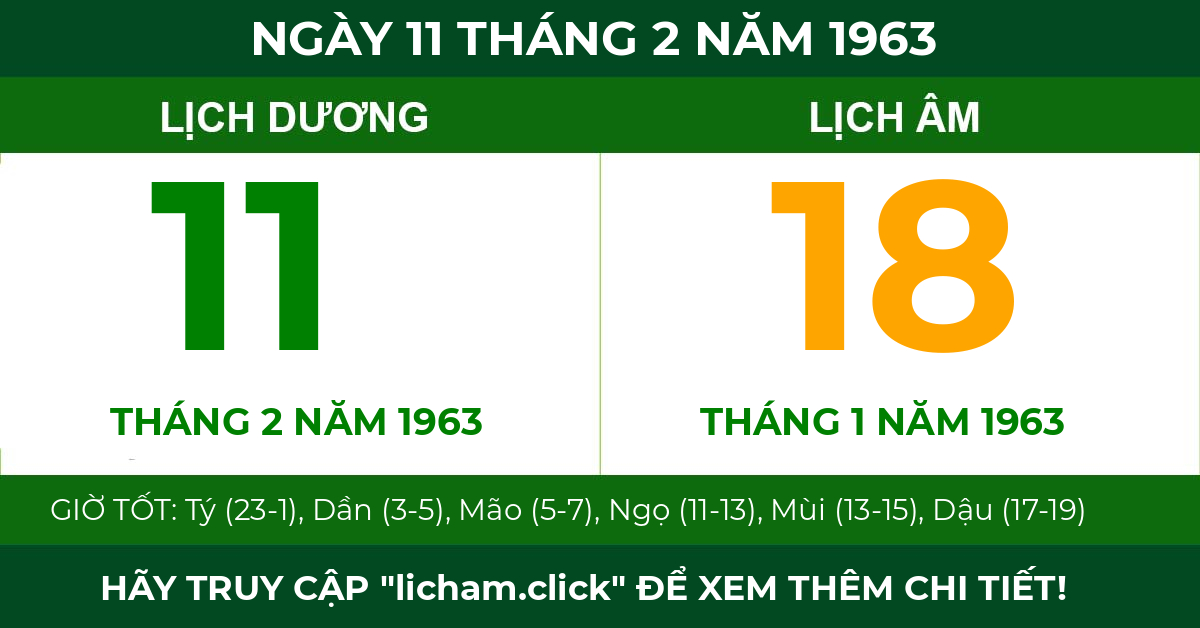 lịch âm ngày 11 tháng 2 năm 1963