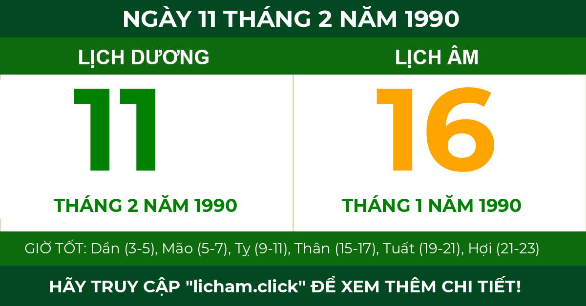 lịch âm ngày 11 tháng 2 năm 1990