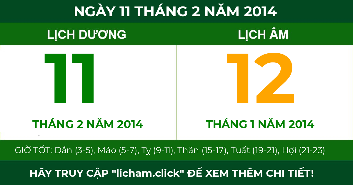 lịch âm ngày 11 tháng 2 năm 2014