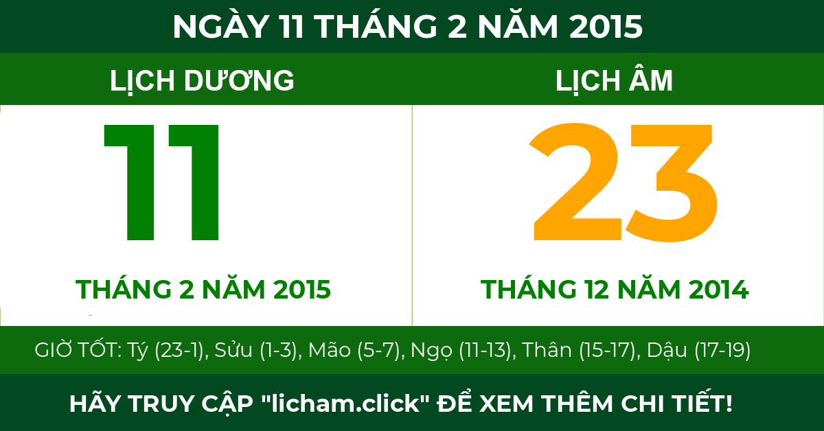 lịch âm ngày 11 tháng 2 năm 2015