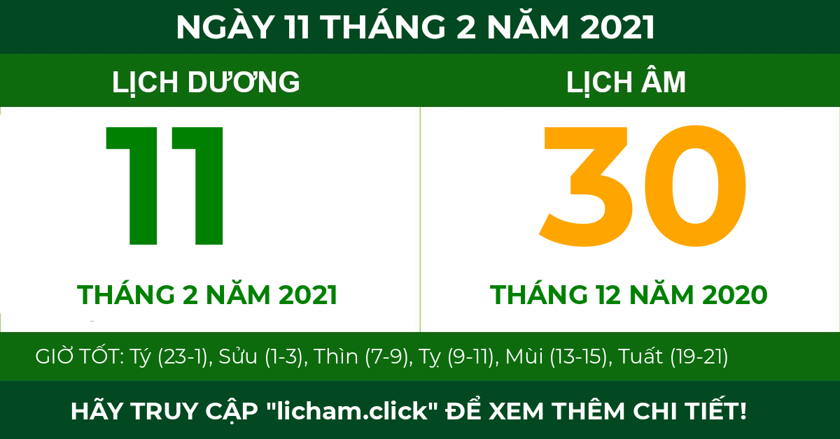 lịch âm ngày 11 tháng 2 năm 2021