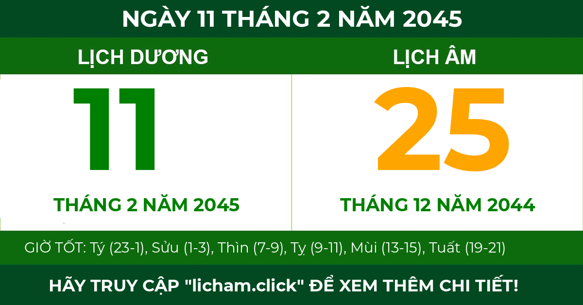 lịch âm ngày 11 tháng 2 năm 2045