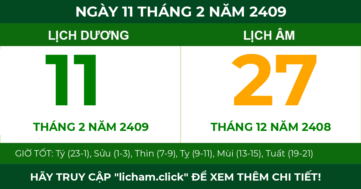 lịch âm ngày 11 tháng 2 năm 2409