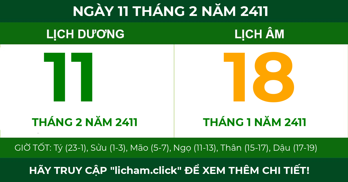 lịch âm ngày 11 tháng 2 năm 2411