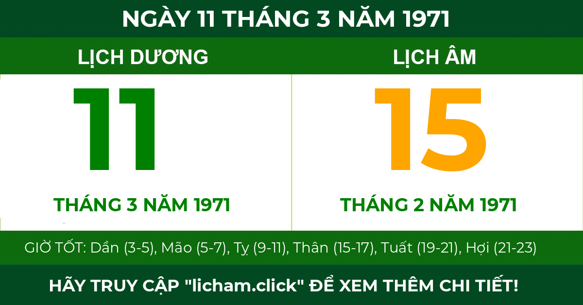 lịch âm ngày 11 tháng 3 năm 1971