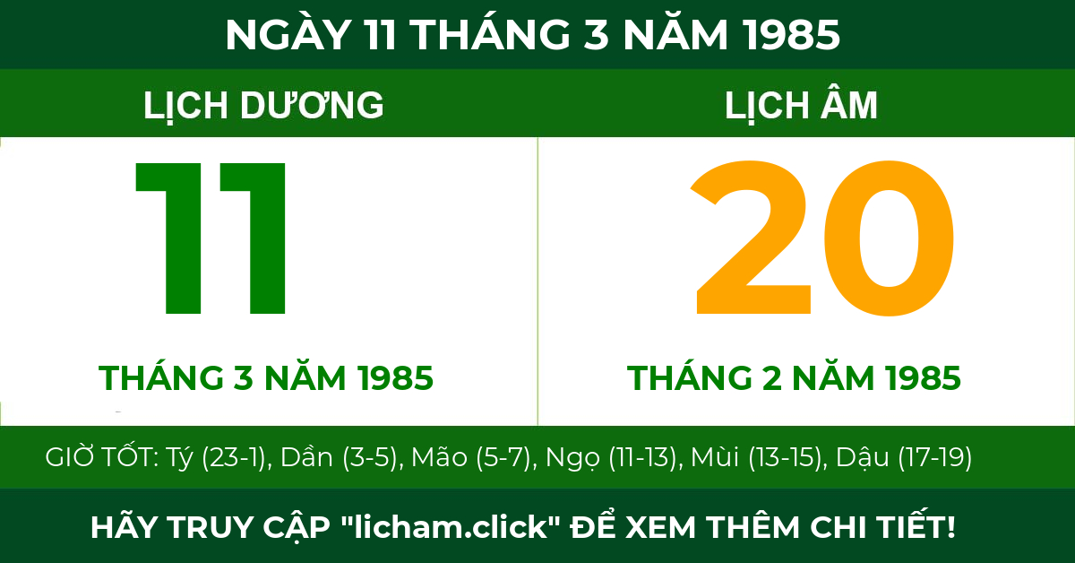 lịch âm ngày 11 tháng 3 năm 1985