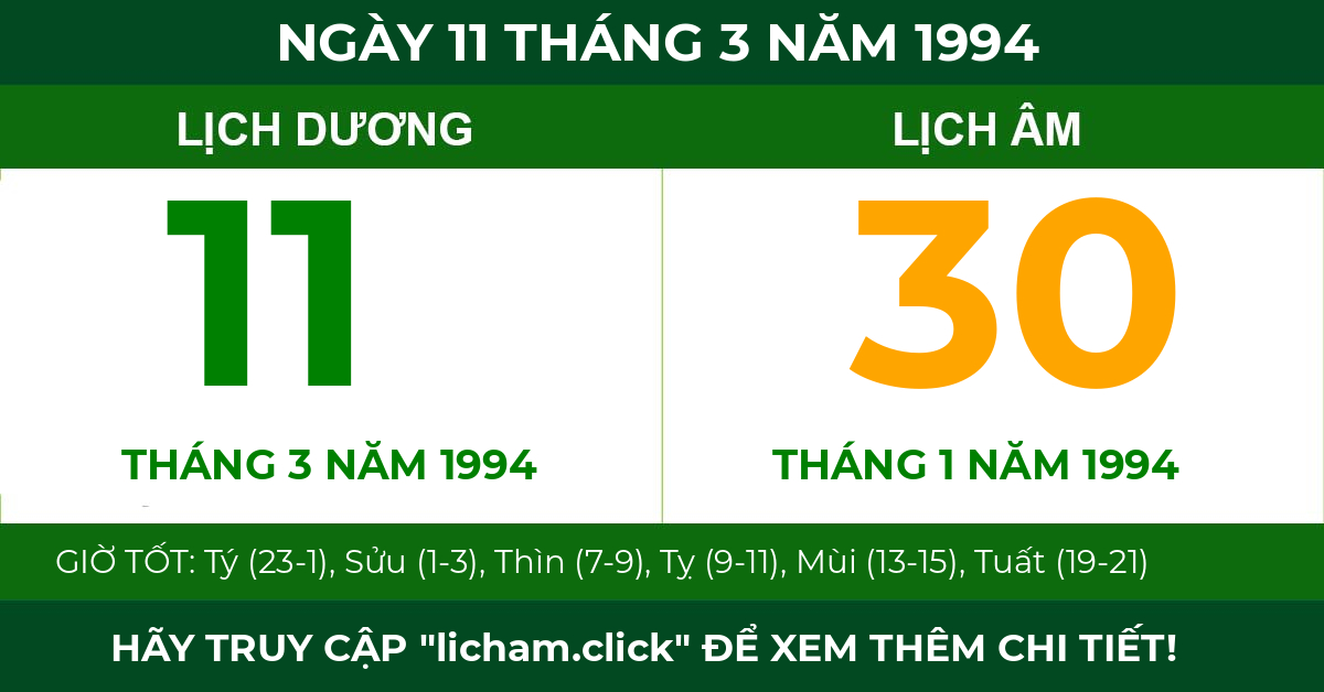 lịch âm ngày 11 tháng 3 năm 1994