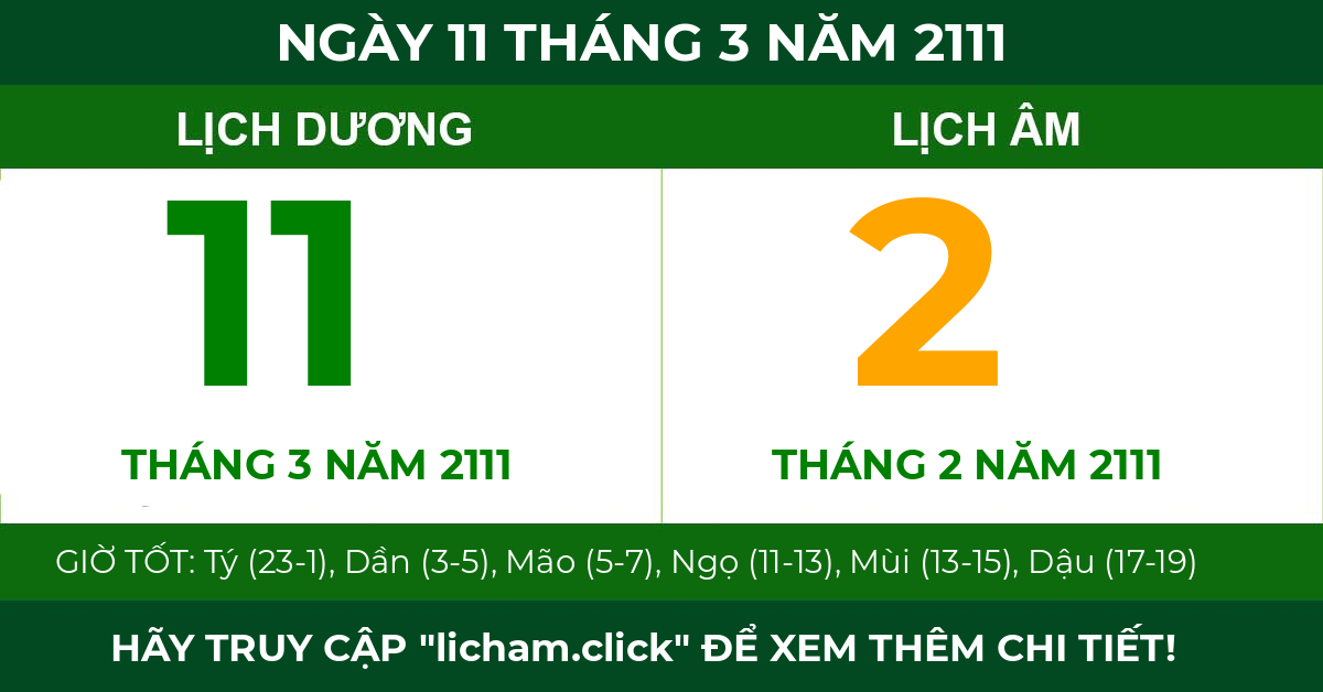 lịch âm ngày 11 tháng 3 năm 2111