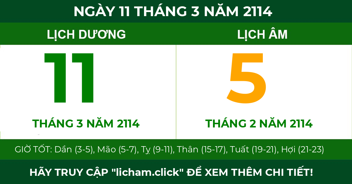 lịch âm ngày 11 tháng 3 năm 2114