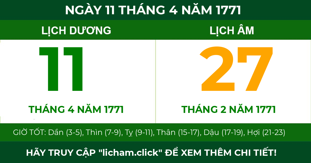 lịch âm ngày 11 tháng 4 năm 1771