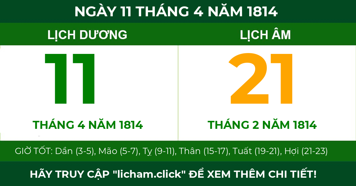 lịch âm ngày 11 tháng 4 năm 1814