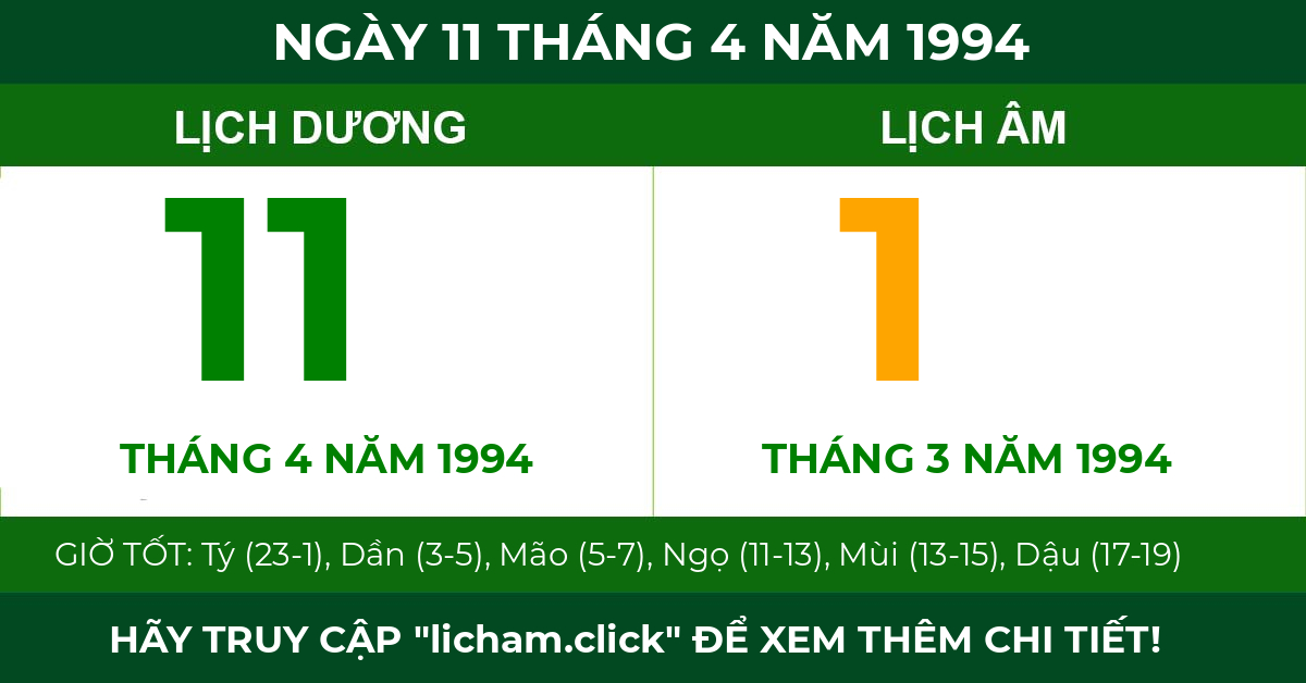 lịch âm ngày 11 tháng 4 năm 1994