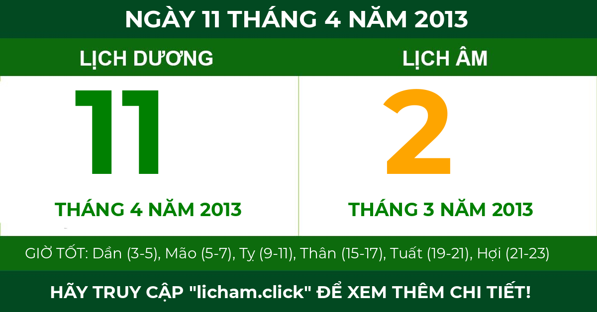 lịch âm ngày 11 tháng 4 năm 2013