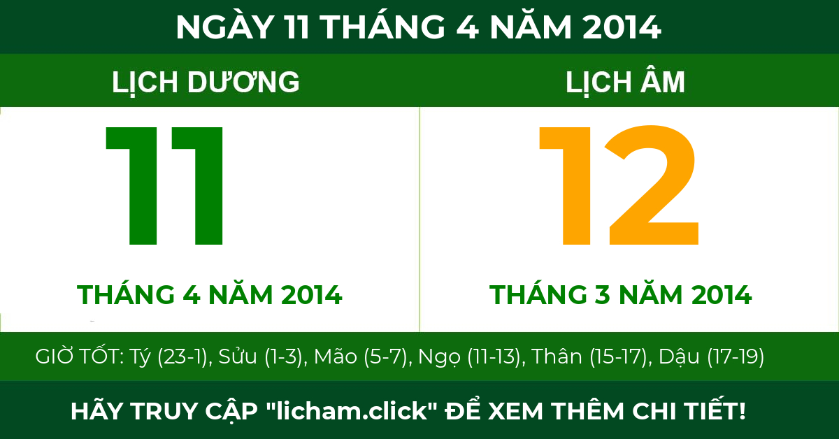 lịch âm ngày 11 tháng 4 năm 2014