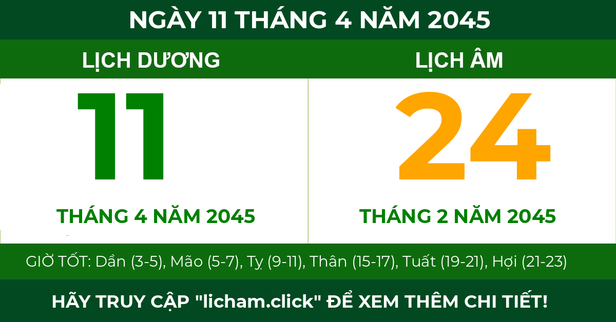 lịch âm ngày 11 tháng 4 năm 2045