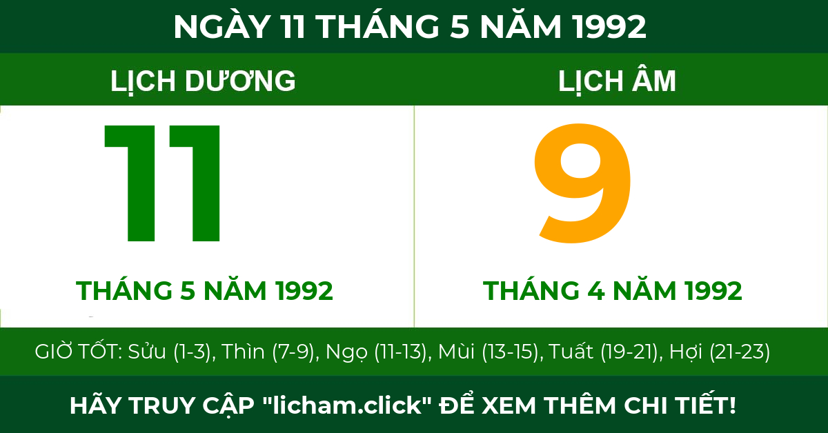 lịch âm ngày 11 tháng 5 năm 1992