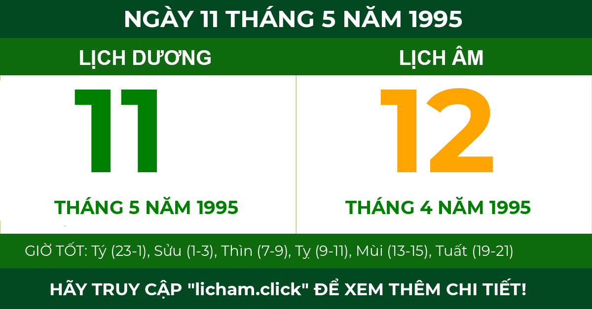 lịch âm ngày 11 tháng 5 năm 1995