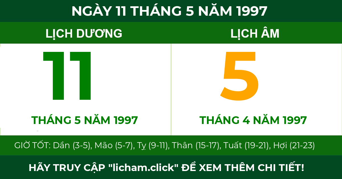 lịch âm ngày 11 tháng 5 năm 1997