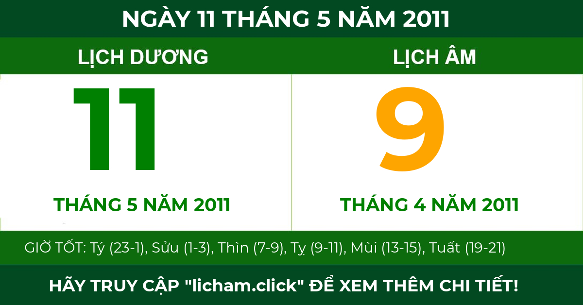 lịch âm ngày 11 tháng 5 năm 2011