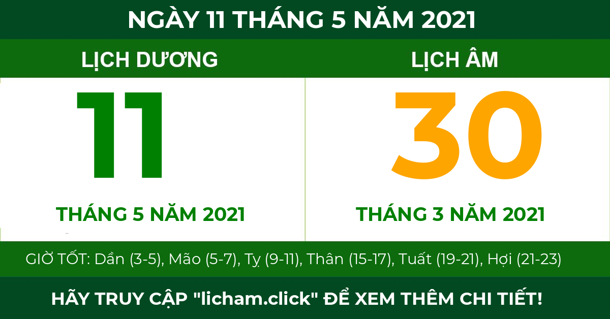 lịch âm ngày 11 tháng 5 năm 2021