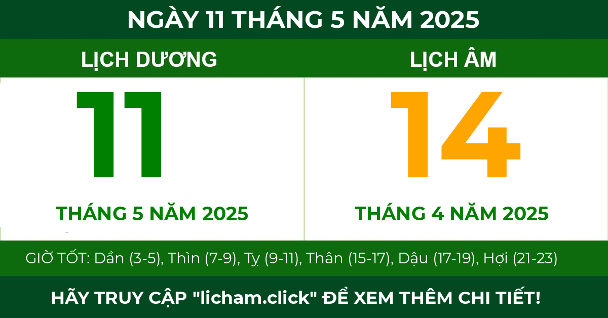 lịch âm ngày 11 tháng 5 năm 2025