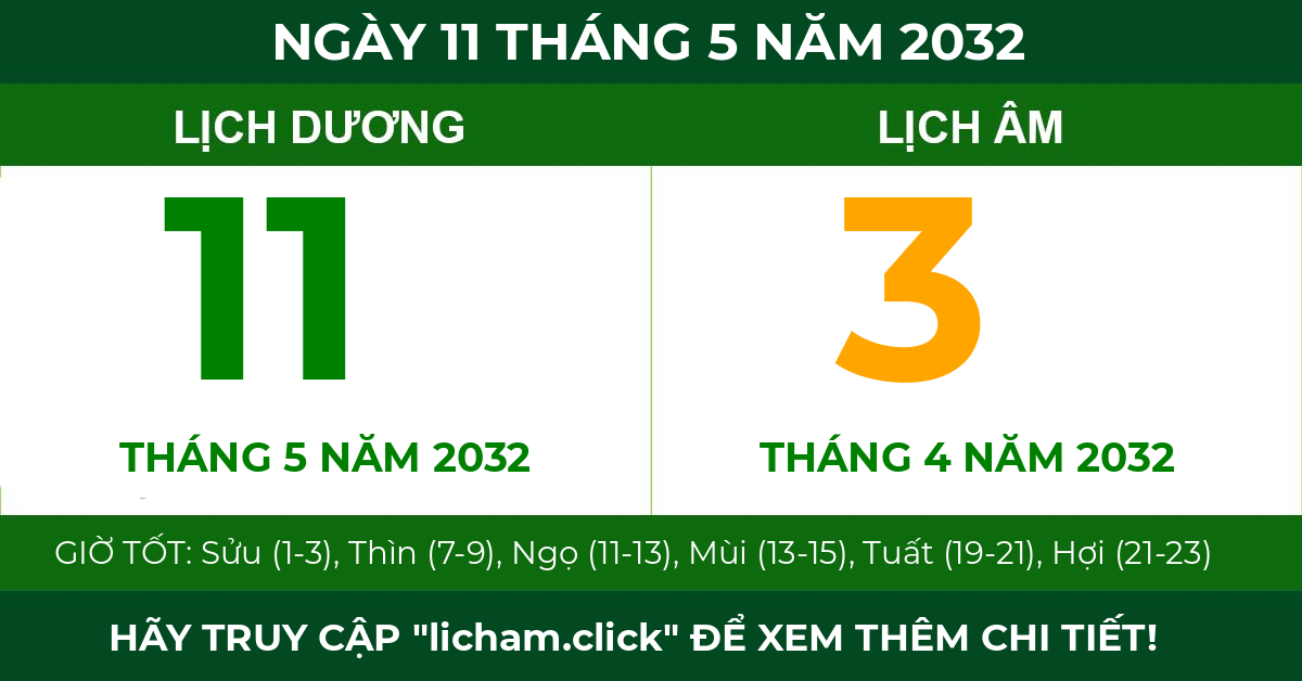 lịch âm ngày 11 tháng 5 năm 2032