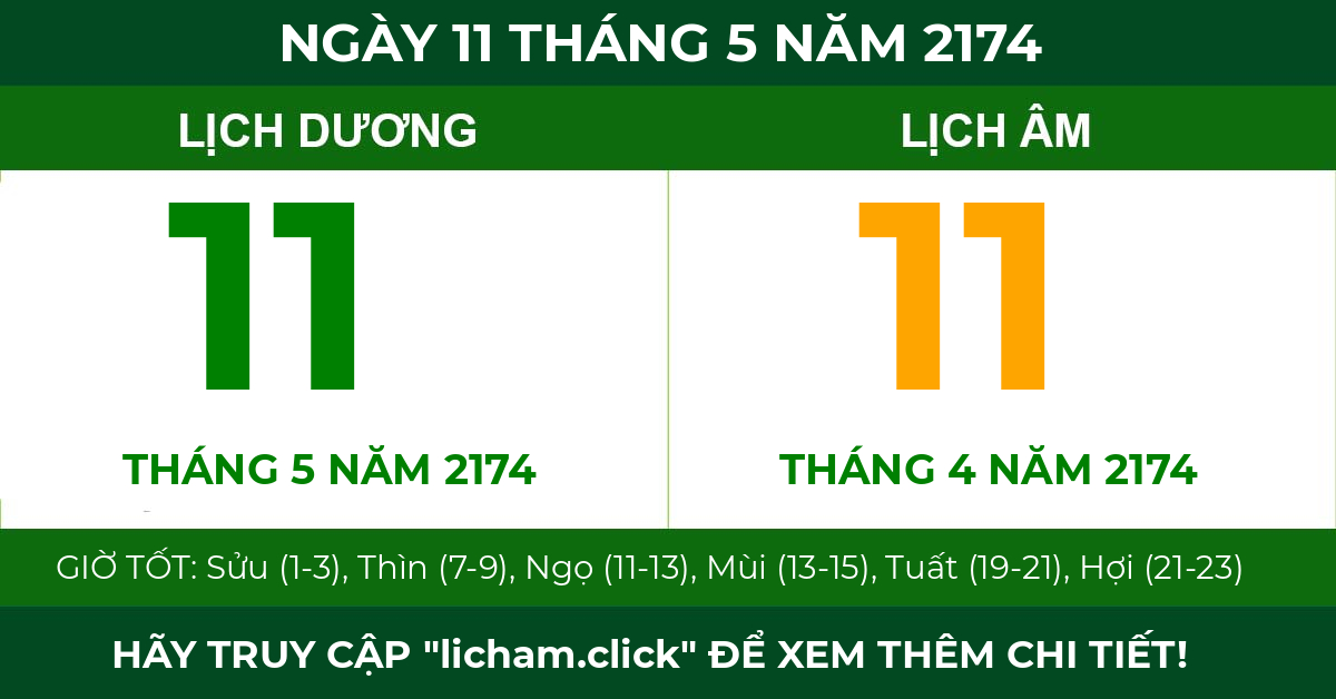 lịch âm ngày 11 tháng 5 năm 2174