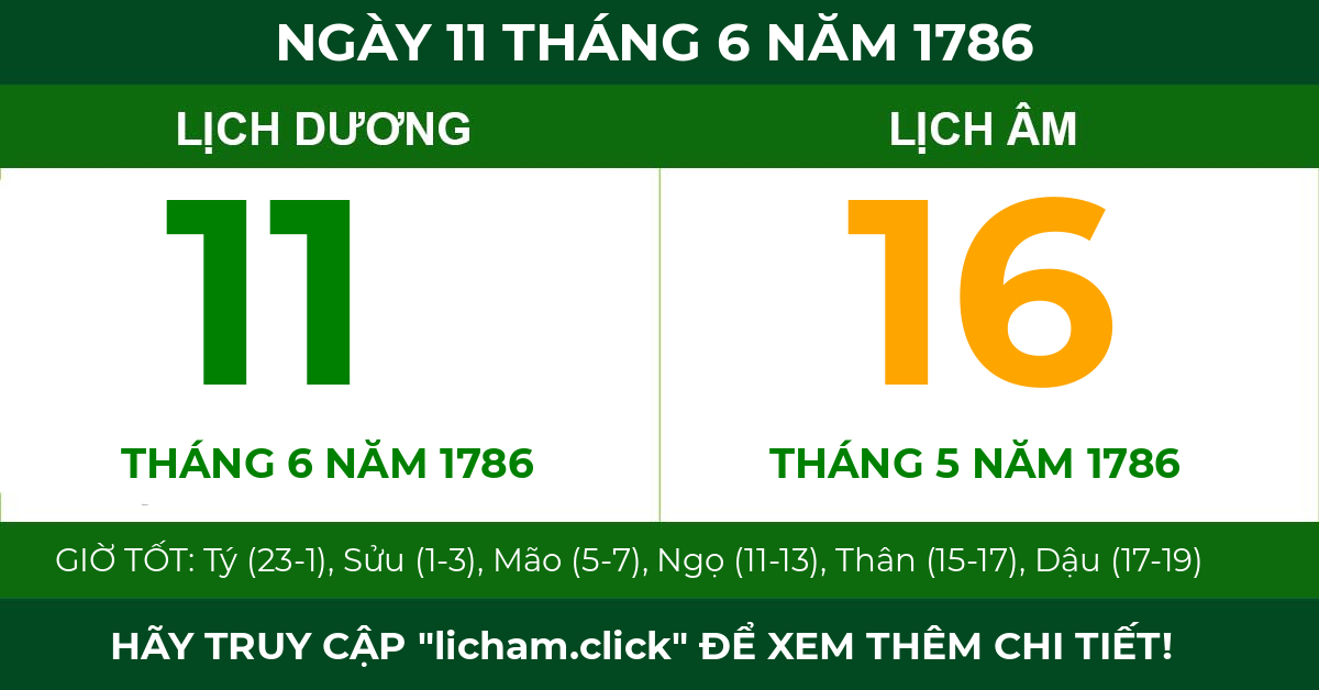 lịch âm ngày 11 tháng 6 năm 1786