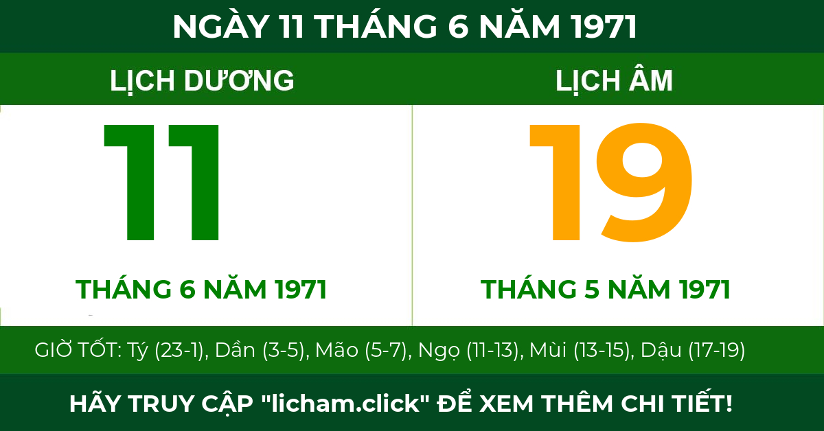 lịch âm ngày 11 tháng 6 năm 1971