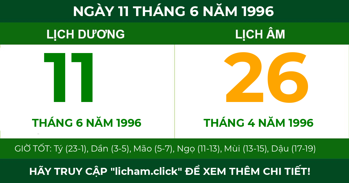 lịch âm ngày 11 tháng 6 năm 1996