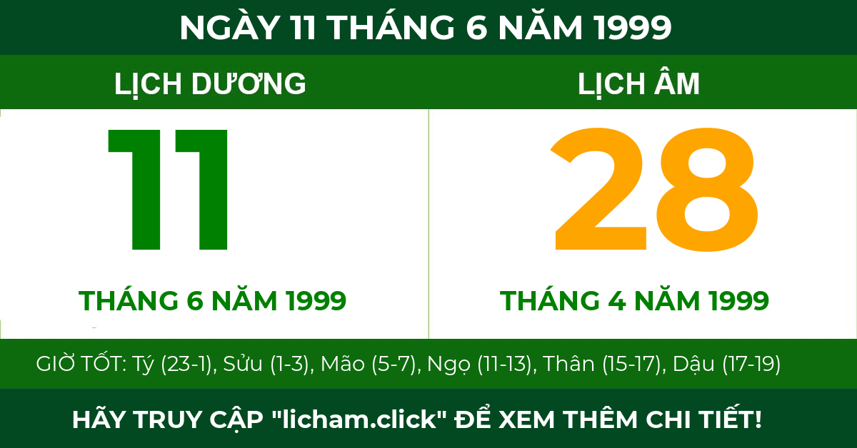 lịch âm ngày 11 tháng 6 năm 1999