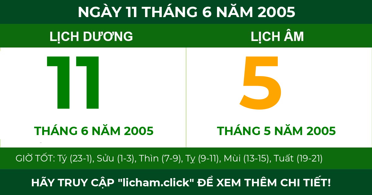 lịch âm ngày 11 tháng 6 năm 2005