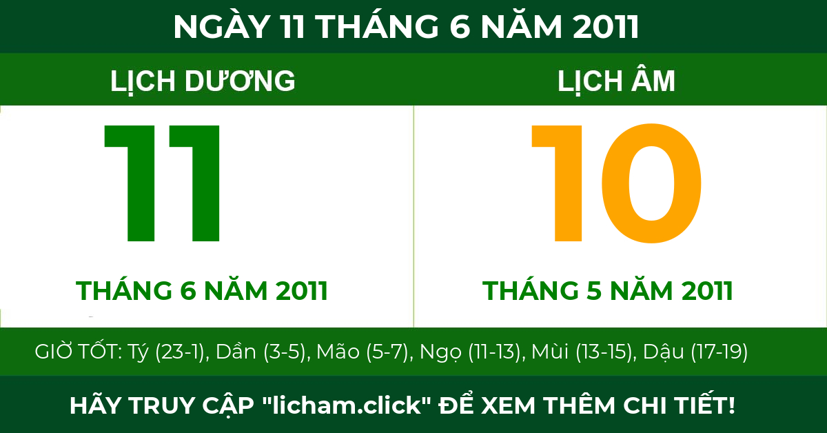lịch âm ngày 11 tháng 6 năm 2011