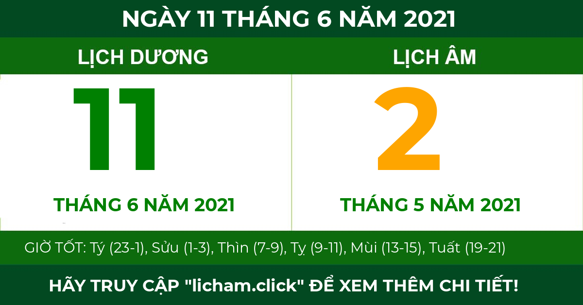 lịch âm ngày 11 tháng 6 năm 2021
