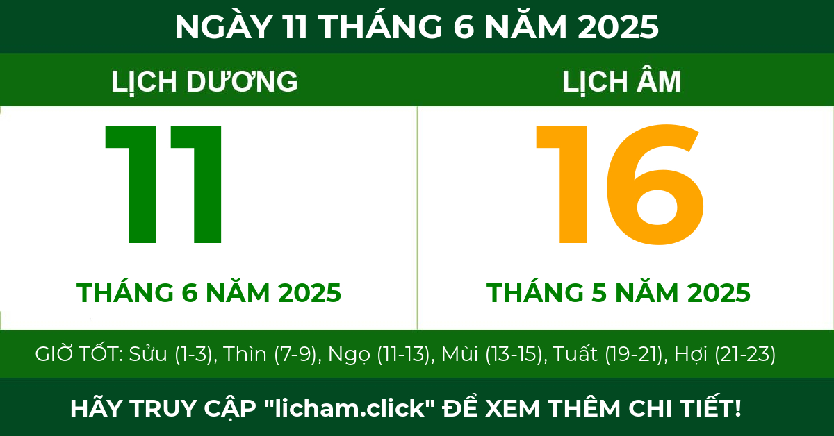 lịch âm ngày 11 tháng 6 năm 2025