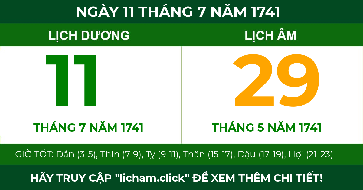 lịch âm ngày 11 tháng 7 năm 1741