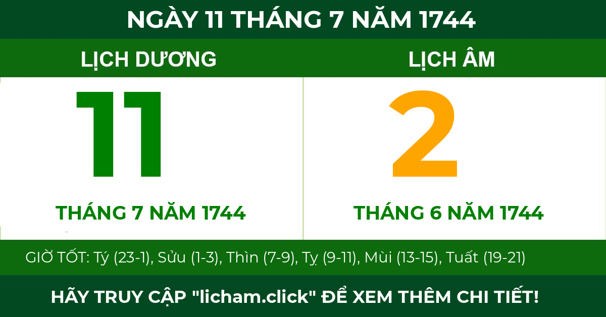 lịch âm ngày 11 tháng 7 năm 1744