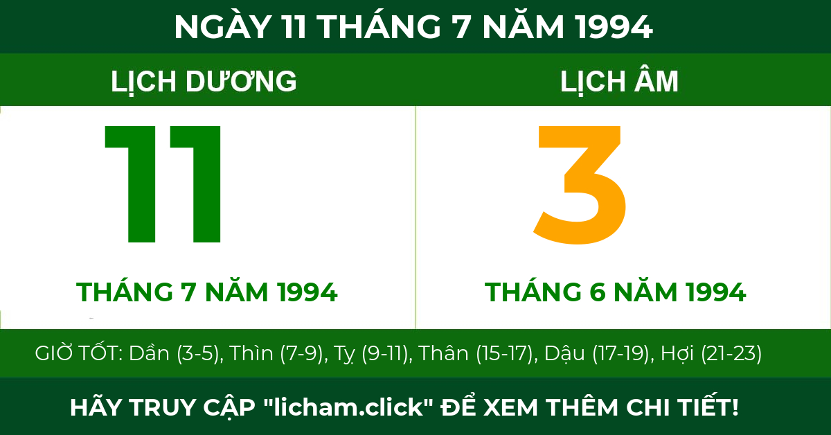 lịch âm ngày 11 tháng 7 năm 1994