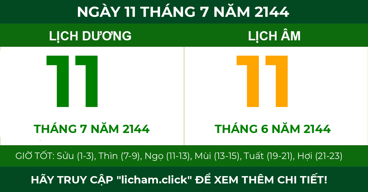 lịch âm ngày 11 tháng 7 năm 2144