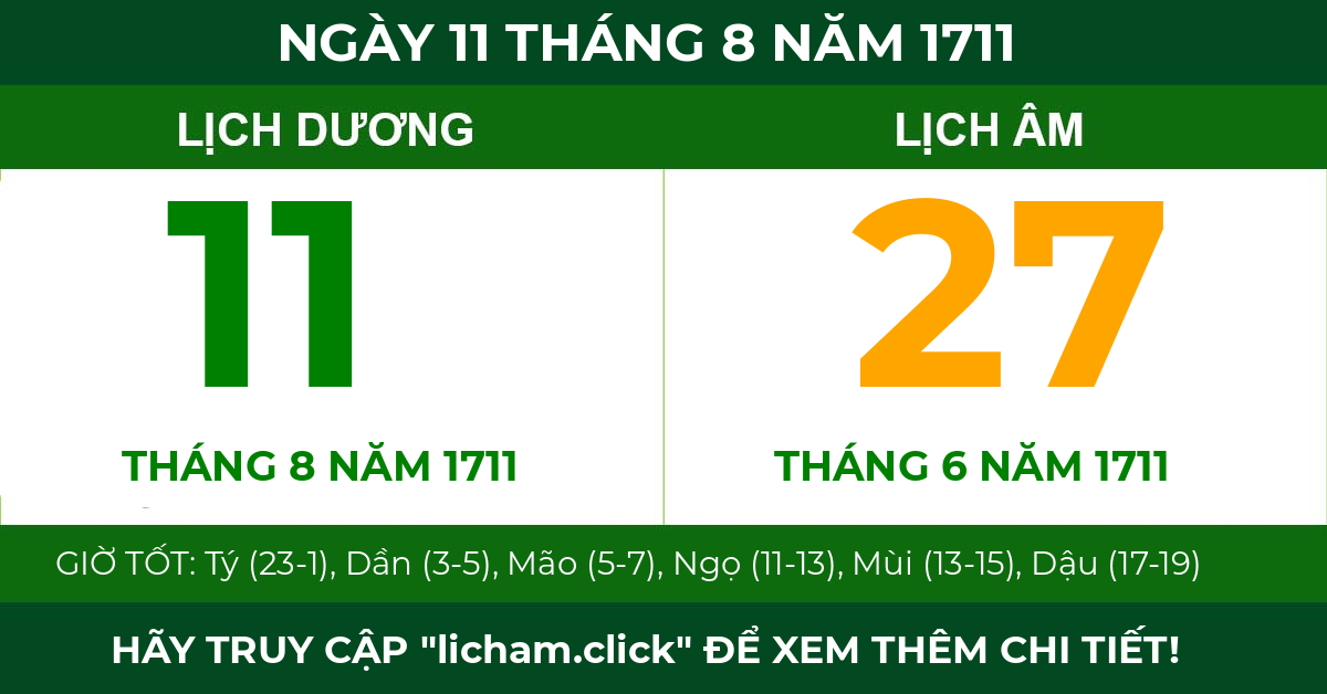lịch âm ngày 11 tháng 8 năm 1711