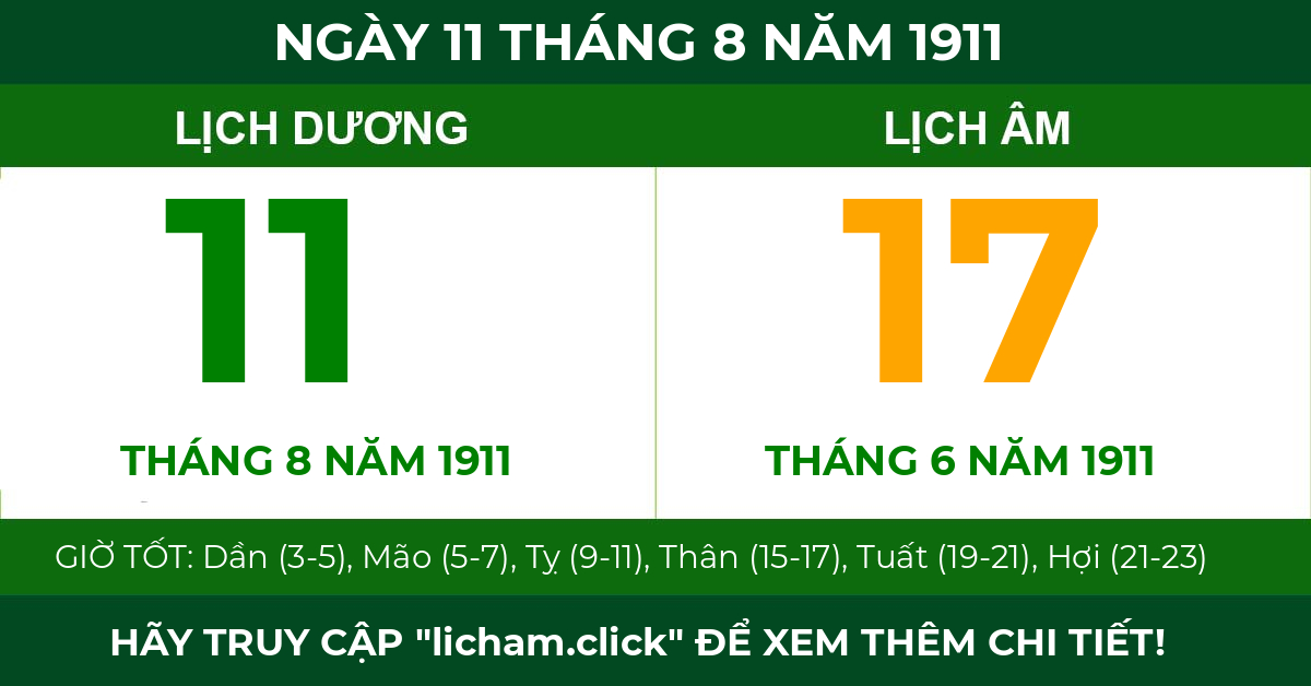 lịch âm ngày 11 tháng 8 năm 1911