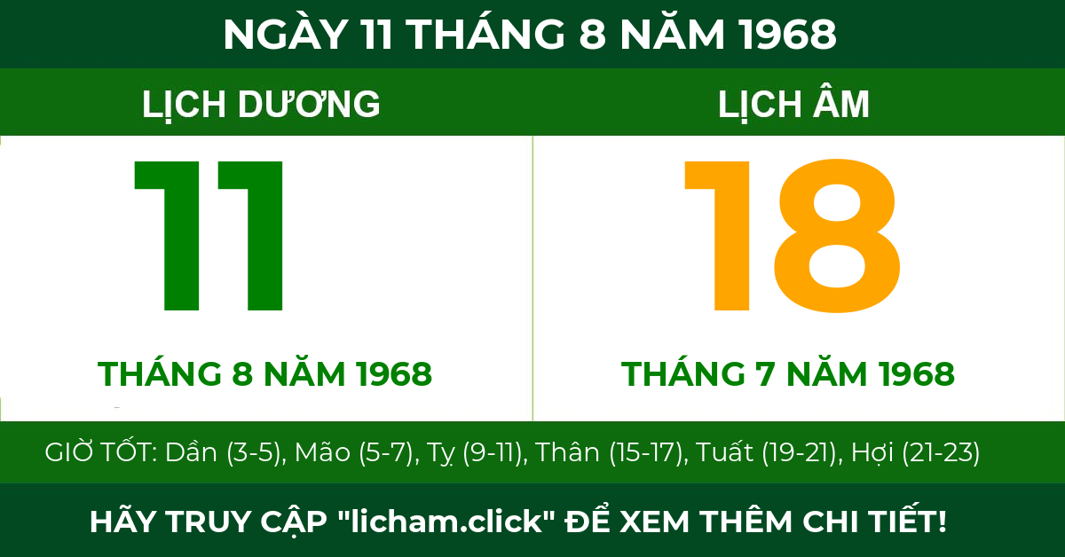 lịch âm ngày 11 tháng 8 năm 1968