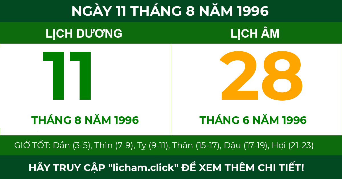 lịch âm ngày 11 tháng 8 năm 1996