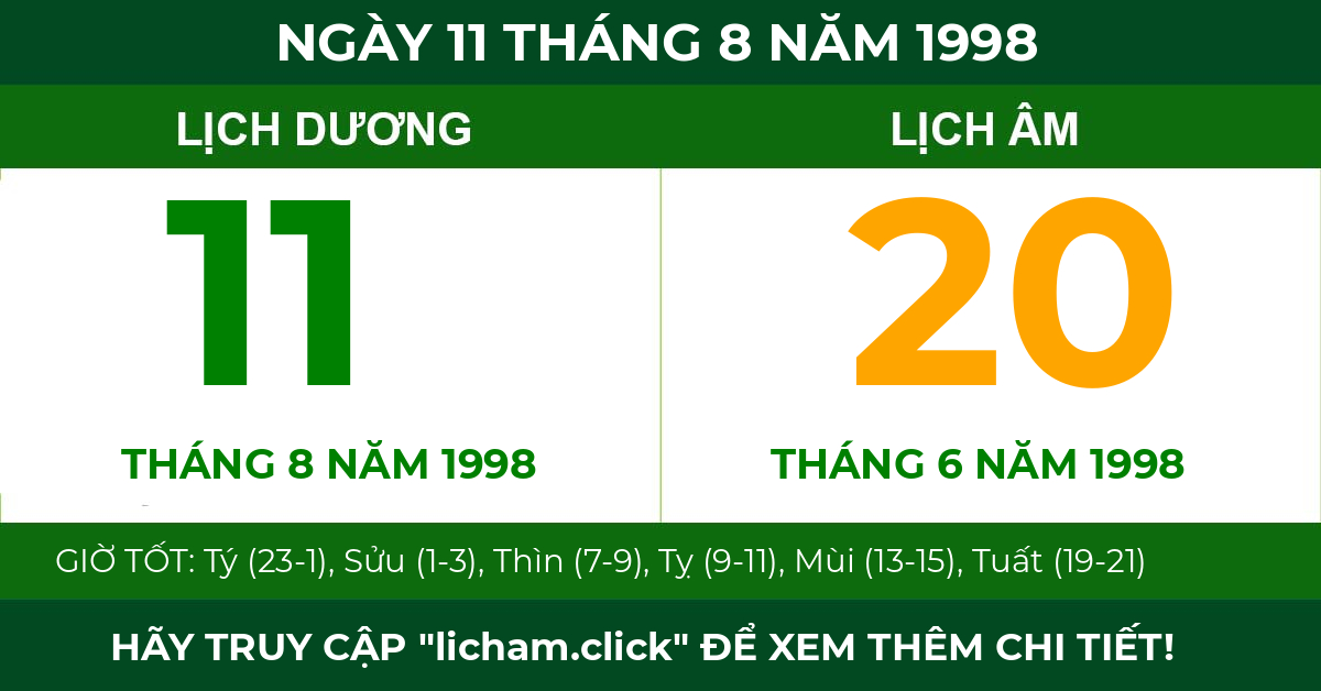 lịch âm ngày 11 tháng 8 năm 1998