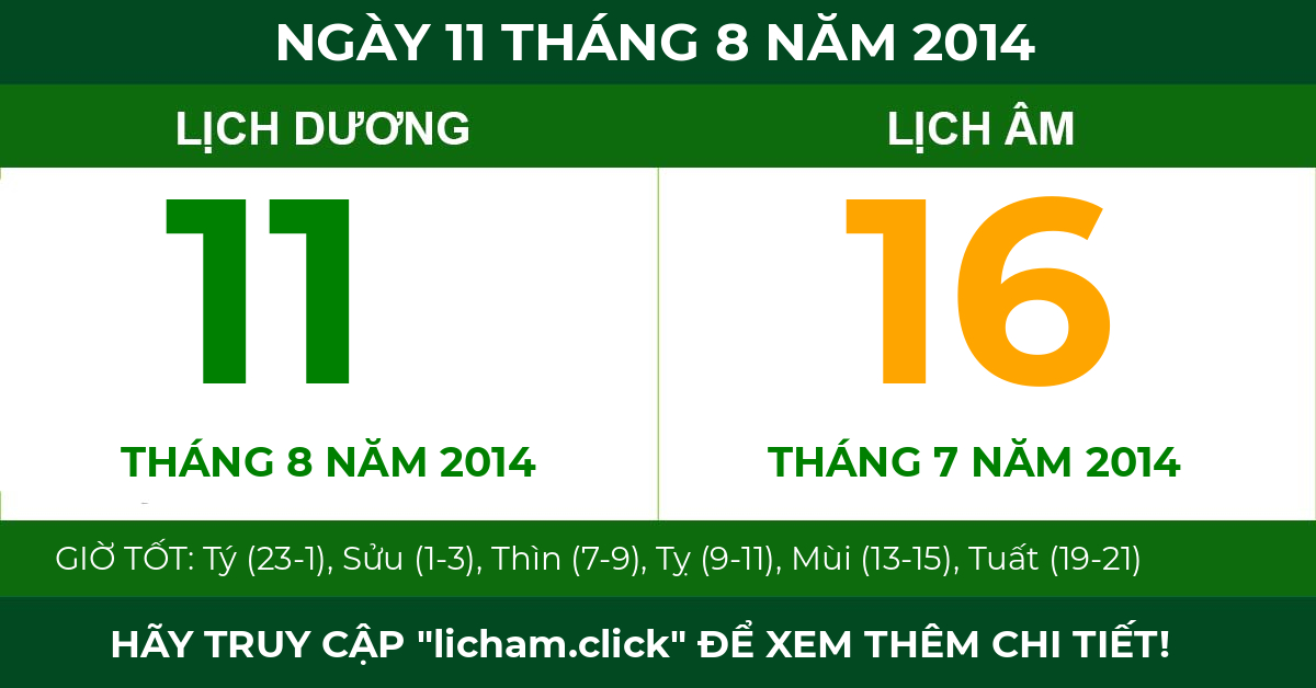 lịch âm ngày 11 tháng 8 năm 2014