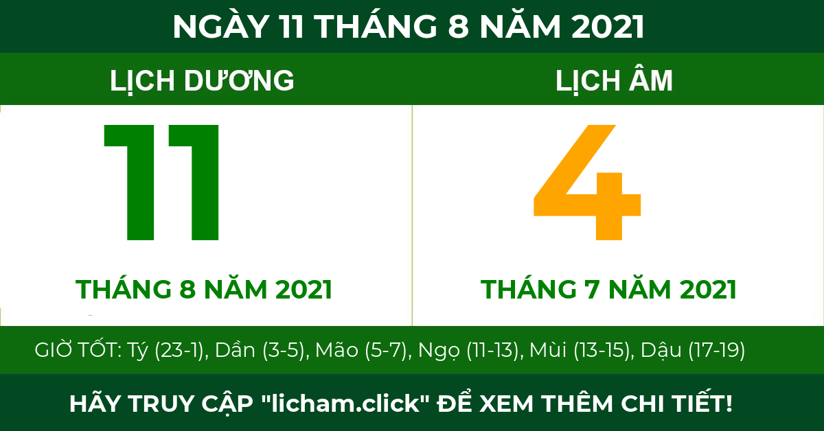 lịch âm ngày 11 tháng 8 năm 2021