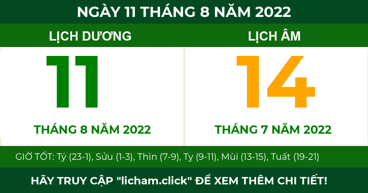 lịch âm ngày 11 tháng 8 năm 2022