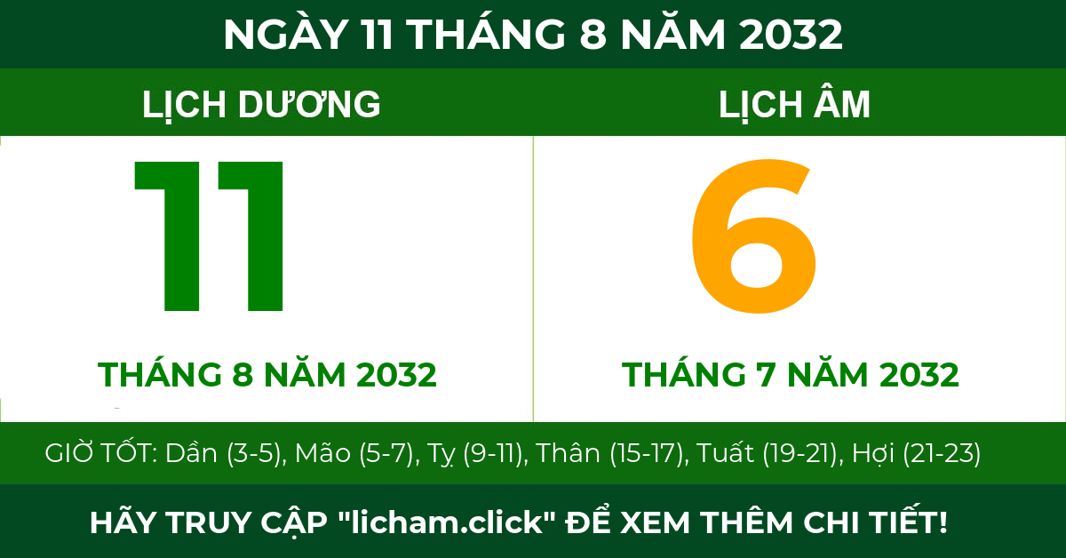 lịch âm ngày 11 tháng 8 năm 2032
