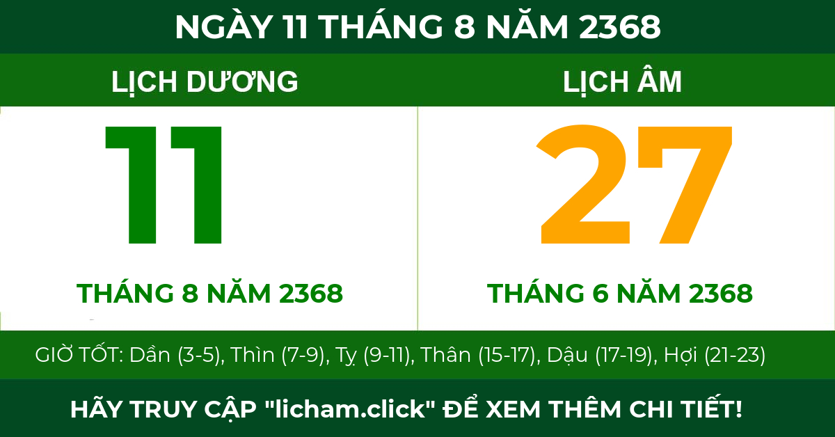 lịch âm ngày 11 tháng 8 năm 2368