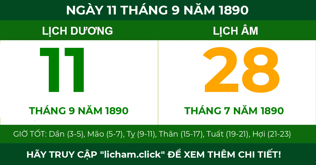 lịch âm ngày 11 tháng 9 năm 1890